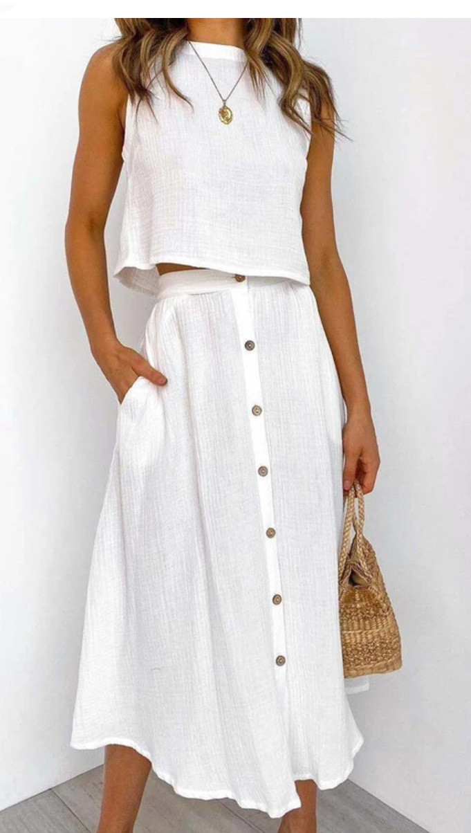 Solid Color Vest & Long Skirt Set – Elegant Two‑Piece Outfit