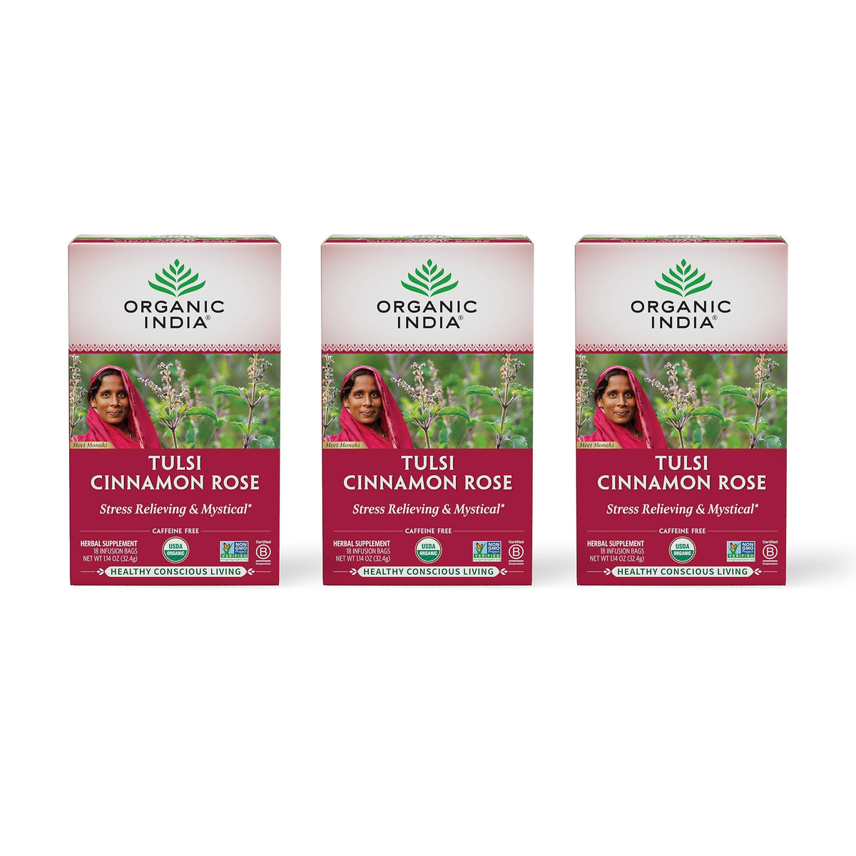 Tulsi Cinnamon Rose Tea – 18 Bags (3‑Pack)
