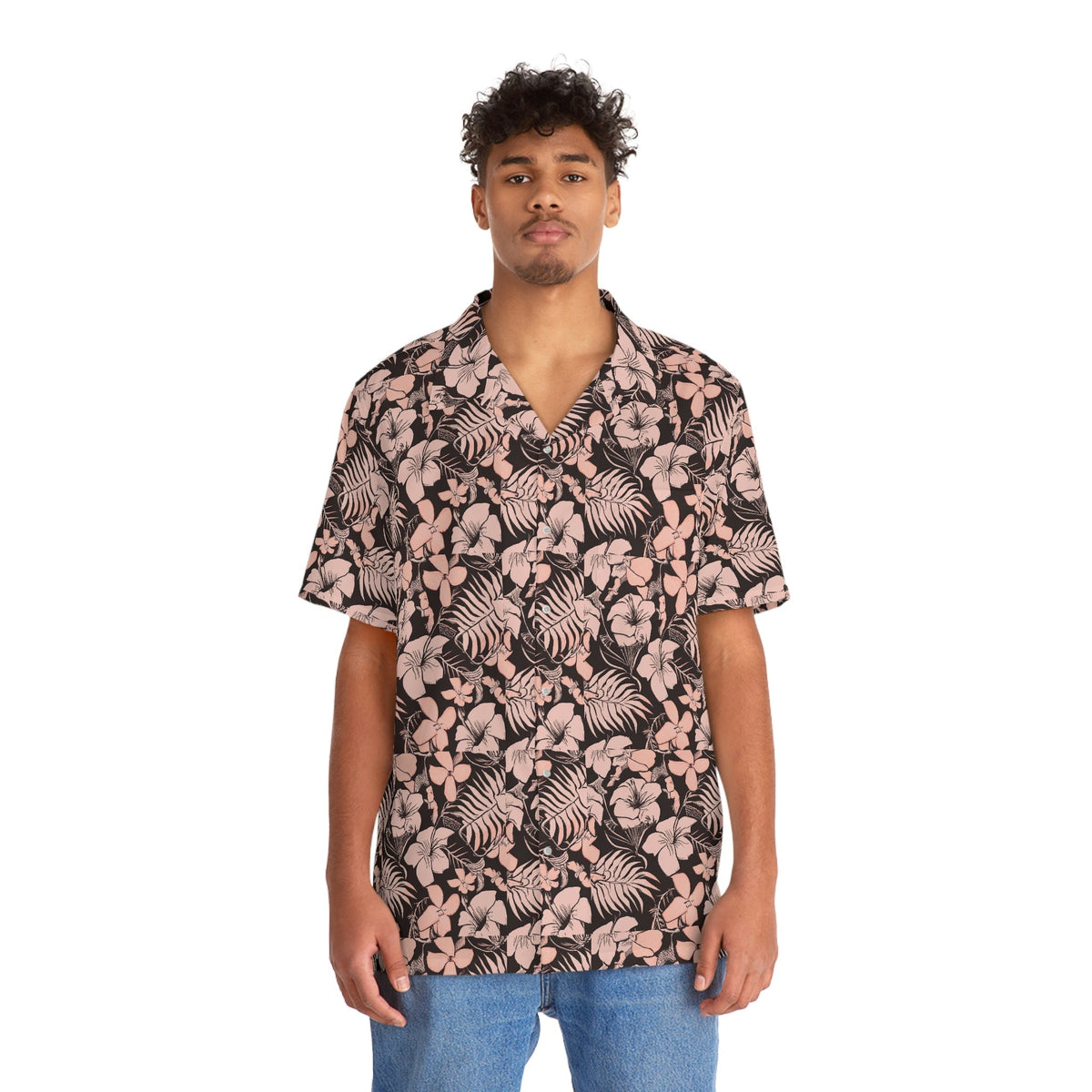 Men’s Pink Floral Hawaiian Shirt – Tropical Button‑Down
