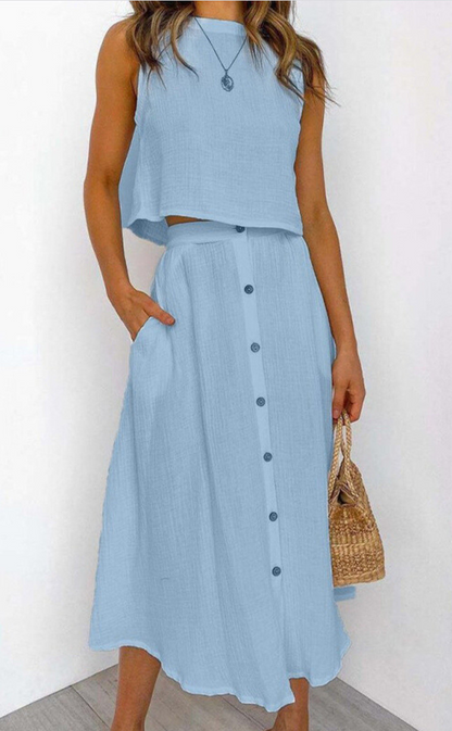 Solid Color Vest & Long Skirt Set – Elegant Two‑Piece Outfit
