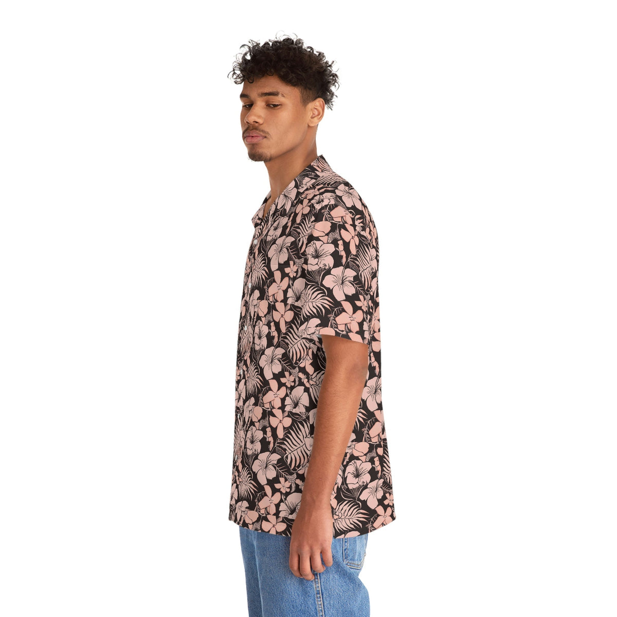 Men’s Pink Floral Hawaiian Shirt – Tropical Button‑Down
