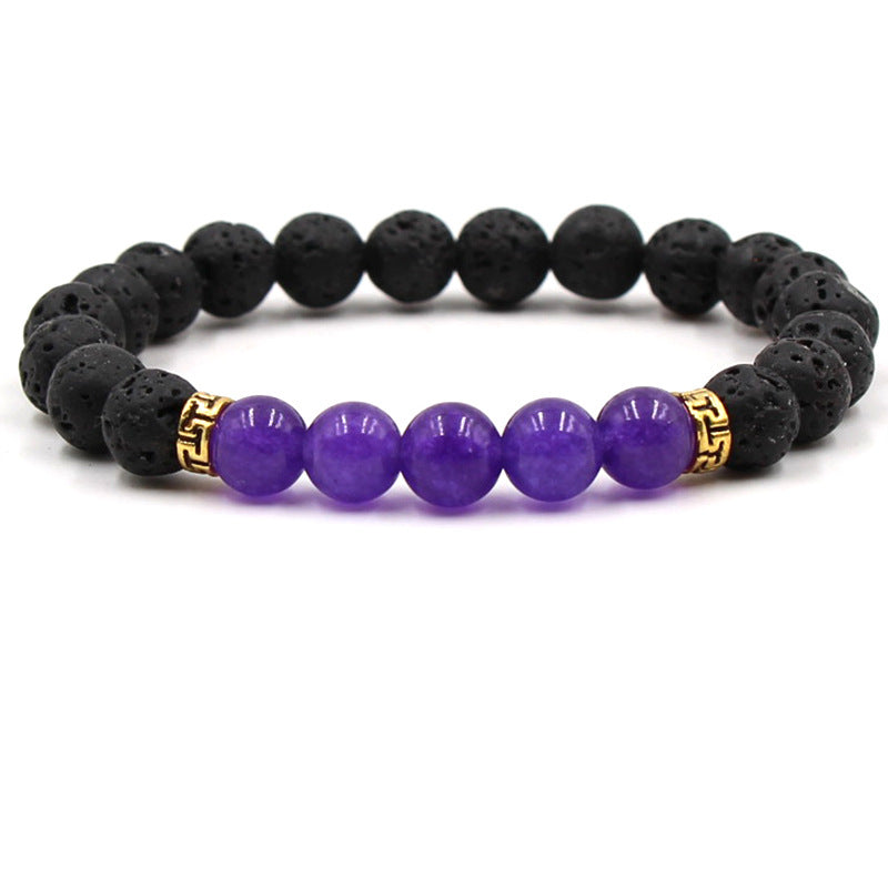 Five‑Stone Chakra Bracelet – Volcanic Lava Yoga Beads