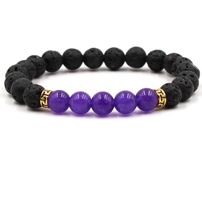 Five‑Stone Chakra Bracelet – Volcanic Lava Yoga Beads