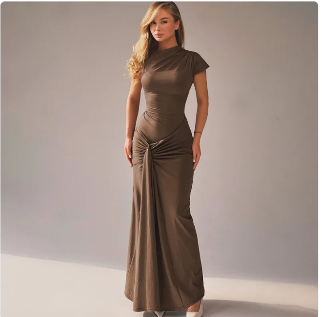 Pleated Lace‑Up Midi Dress – Elegant All‑Day Style