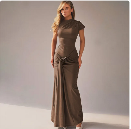 Pleated Lace‑Up Midi Dress – Elegant All‑Day Style