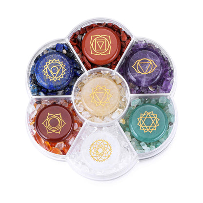 7‑Chakra Healing Stone Set – Engraved Tumbled Crystals