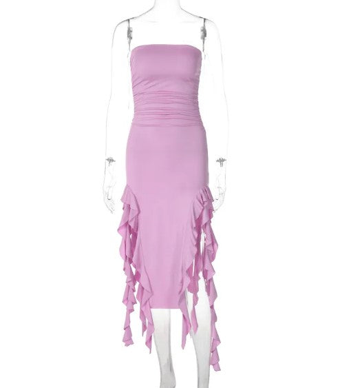 Split Maxi Bodycon Dress – Elegant Strapless Silhouette