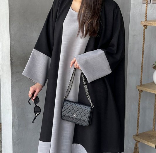 Turkish Embroidered Luxury Robe – Soft Geometric Design (Gray)