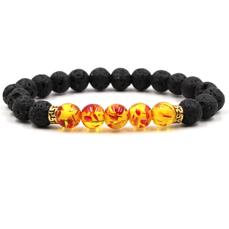 Five‑Stone Chakra Bracelet – Volcanic Lava Yoga Beads
