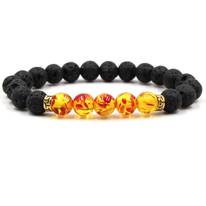Five‑Stone Chakra Bracelet – Volcanic Lava Yoga Beads