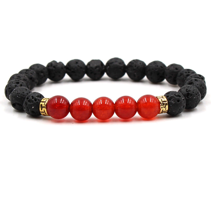 Five‑Stone Chakra Bracelet – Volcanic Lava Yoga Beads