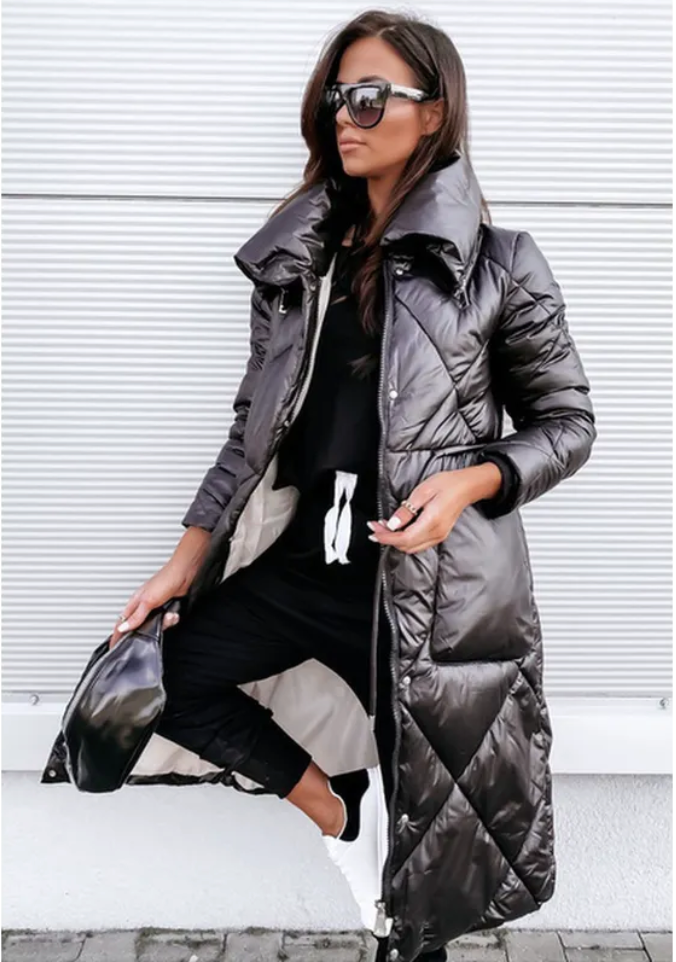 Plus Size Winter Long Coat – Warm Zipper Style